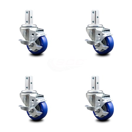 Service Caster 3.5 Inch Blue Poly Wheel Swivel 7/8 Inch Square Stem Caster Set with Brake SCC SCC-SQ20S3514-PPUB-BLUE-TLB-78-4